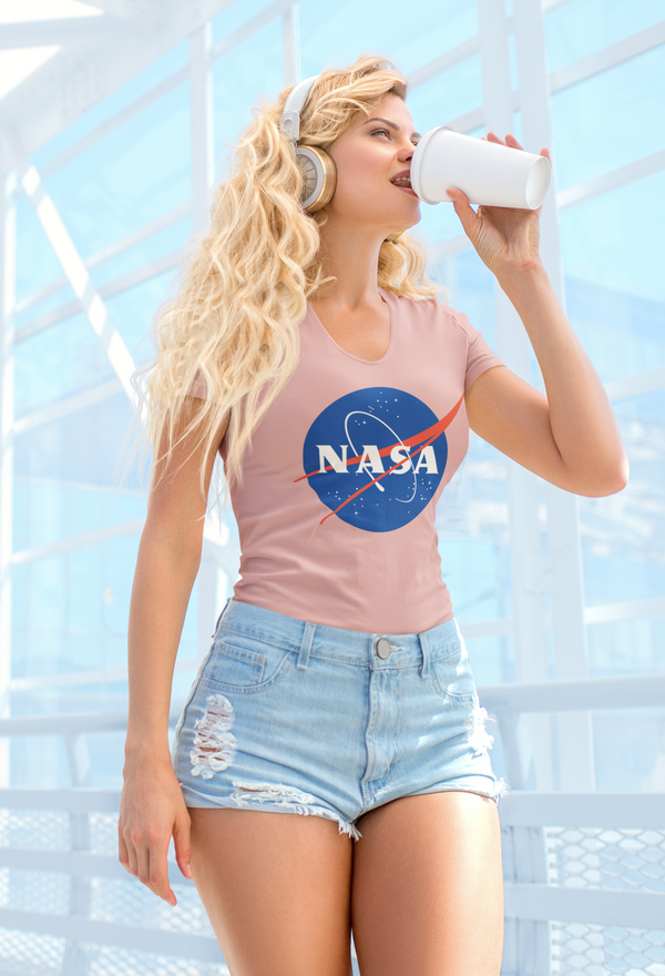 Women's Original NASA V-Neck T-Shirt X-SMALL / PINK - From Nasa Depot - The #1 Nasa Store In The Galaxy For NASA Hoodies | Nasa Shirts | Nasa Merch | And Science Gifts