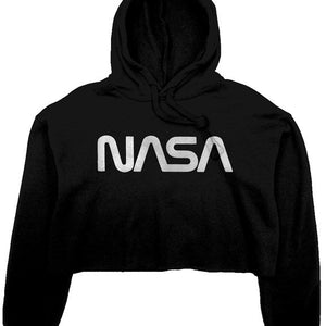NASA Faded Crop Fleece Women's Hoodie Hoodie s / black - From Nasa Depot - The #1 Nasa Store In The Galaxy For NASA Hoodies | Nasa Shirts | Nasa Merch | And Science Gifts