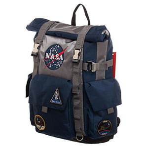 NASA Roll-Top Backpack - Blue and Grey Backpack Bags - From Nasa Depot - The #1 Nasa Store In The Galaxy For NASA Hoodies | Nasa Shirts | Nasa Merch | And Science Gifts