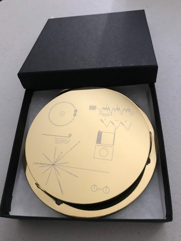 Voyager Gold Record Laser Etched Steel Coasters (set of 6 with holder) Coasters - From Nasa Depot - The #1 Nasa Store In The Galaxy For NASA Hoodies | Nasa Shirts | Nasa Merch | And Science Gifts