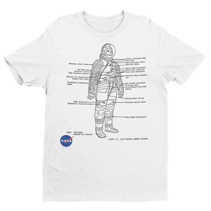 NASA Spacesuit Diagram Cotton Shirt S / White - From Nasa Depot - The #1 Nasa Store In The Galaxy For NASA Hoodies | Nasa Shirts | Nasa Merch | And Science Gifts