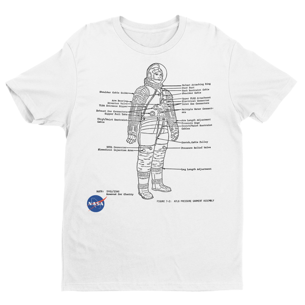 NASA Spacesuit Diagram Cotton Shirt S / White - From Nasa Depot - The #1 Nasa Store In The Galaxy For NASA Hoodies | Nasa Shirts | Nasa Merch | And Science Gifts