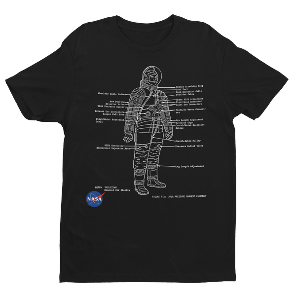 NASA Spacesuit Diagram Cotton Shirt S / Black - From Nasa Depot - The #1 Nasa Store In The Galaxy For NASA Hoodies | Nasa Shirts | Nasa Merch | And Science Gifts