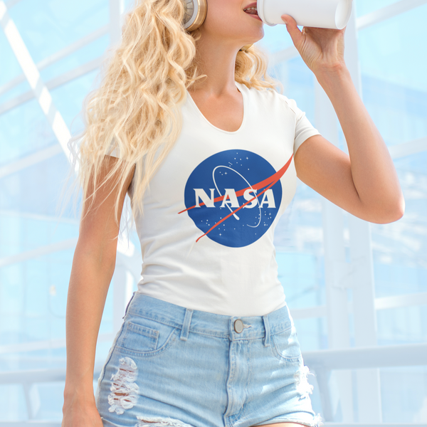 Women's Original NASA V-Neck T-Shirt X-SMALL / WHITE - From Nasa Depot - The #1 Nasa Store In The Galaxy For NASA Hoodies | Nasa Shirts | Nasa Merch | And Science Gifts