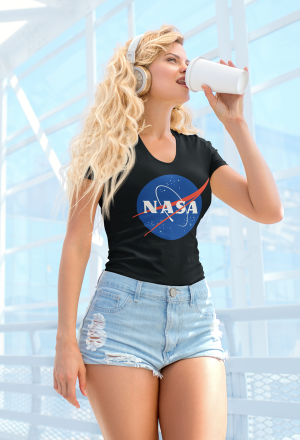 Women's Original NASA V-Neck T-Shirt X-SMALL / BLACK - From Nasa Depot - The #1 Nasa Store In The Galaxy For NASA Hoodies | Nasa Shirts | Nasa Merch | And Science Gifts